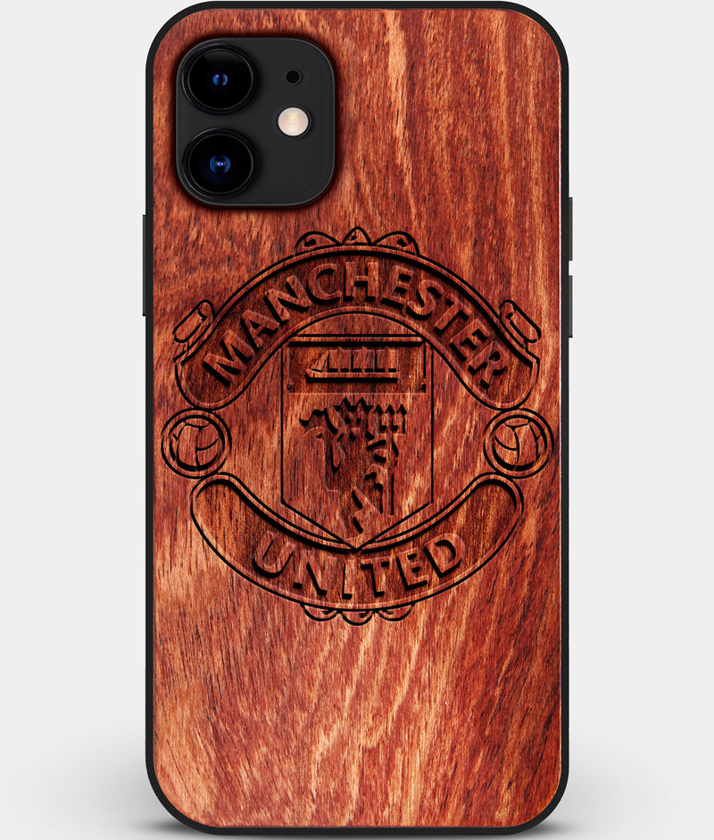 Custom Carved Wood Manchester United F.C. iPhone 12 Mini Case | Personalized Mahogany Wood Manchester United F.C. Cover, Birthday Gift, Gifts For Him, Monogrammed Gift For Fan | by Engraved In Nature