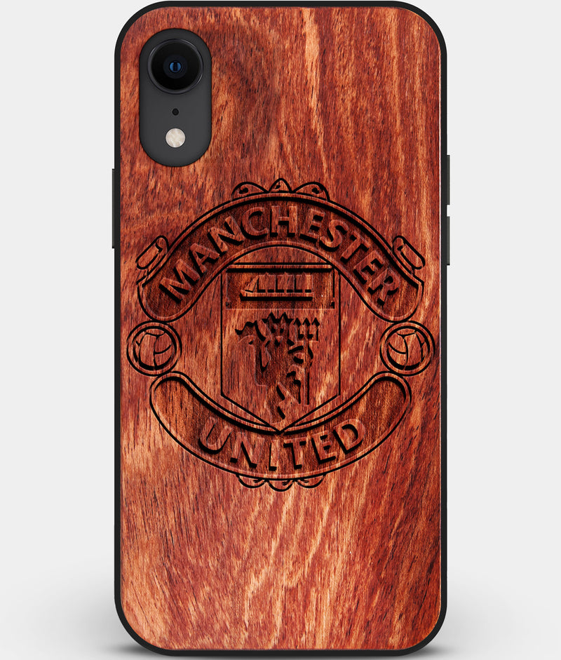Custom Carved Wood Manchester United F.C. iPhone XR Case | Personalized Mahogany Wood Manchester United F.C. Cover, Birthday Gift, Gifts For Him, Monogrammed Gift For Fan | by Engraved In Nature