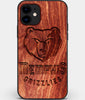 Custom Carved Wood Memphis Grizzlies iPhone 11 Case | Personalized Mahogany Wood Memphis Grizzlies Cover, Birthday Gift, Gifts For Him, Monogrammed Gift For Fan | by Engraved In Nature