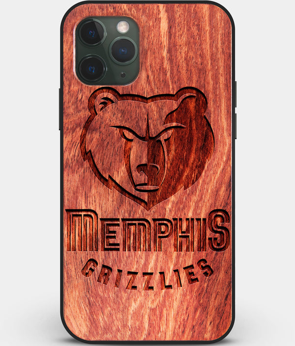 Custom Carved Wood Memphis Grizzlies iPhone 11 Pro Case | Personalized Mahogany Wood Memphis Grizzlies Cover, Birthday Gift, Gifts For Him, Monogrammed Gift For Fan | by Engraved In Nature