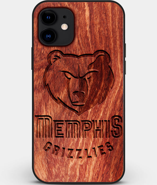 Custom Carved Wood Memphis Grizzlies iPhone 12 Mini Case | Personalized Mahogany Wood Memphis Grizzlies Cover, Birthday Gift, Gifts For Him, Monogrammed Gift For Fan | by Engraved In Nature