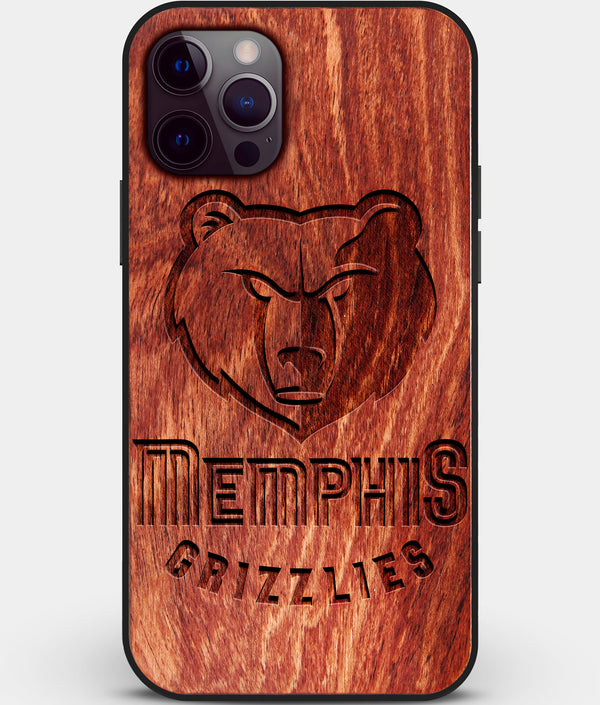 Custom Carved Wood Memphis Grizzlies iPhone 12 Pro Case | Personalized Mahogany Wood Memphis Grizzlies Cover, Birthday Gift, Gifts For Him, Monogrammed Gift For Fan | by Engraved In Nature