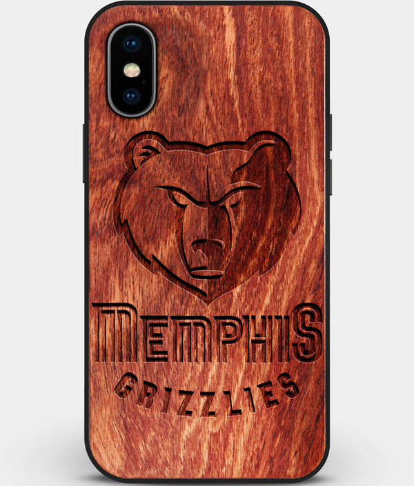 Custom Carved Wood Memphis Grizzlies iPhone X/XS Case | Personalized Mahogany Wood Memphis Grizzlies Cover, Birthday Gift, Gifts For Him, Monogrammed Gift For Fan | by Engraved In Nature