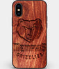 Custom Carved Wood Memphis Grizzlies iPhone X/XS Case | Personalized Mahogany Wood Memphis Grizzlies Cover, Birthday Gift, Gifts For Him, Monogrammed Gift For Fan | by Engraved In Nature