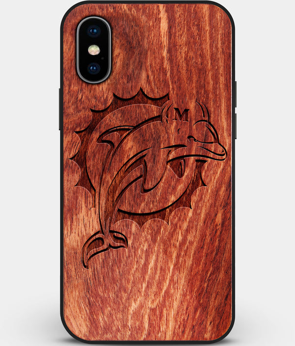 Custom Carved Wood Miami Dolphins iPhone X/XS Case | Personalized Mahogany Wood Miami Dolphins Cover, Birthday Gift, Gifts For Him, Monogrammed Gift For Fan | by Engraved In Nature