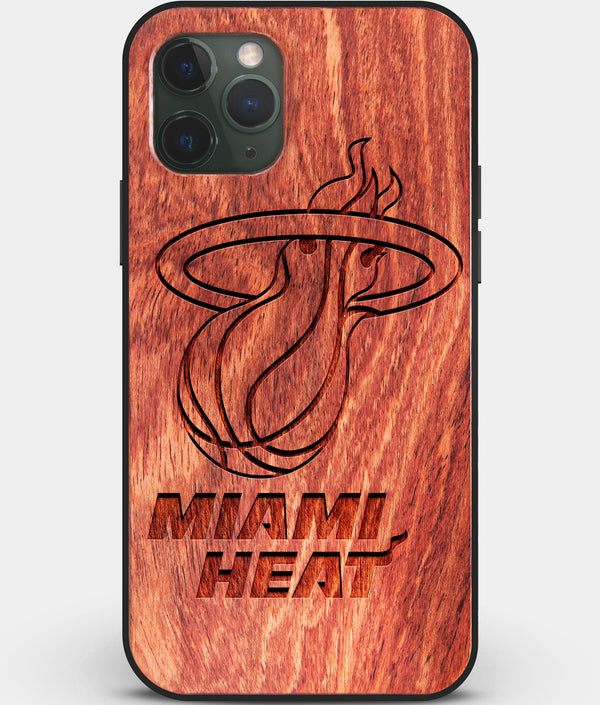 Custom Carved Wood Miami Heat iPhone 11 Pro Case | Personalized Mahogany Wood Miami Heat Cover, Birthday Gift, Gifts For Him, Monogrammed Gift For Fan | by Engraved In Nature