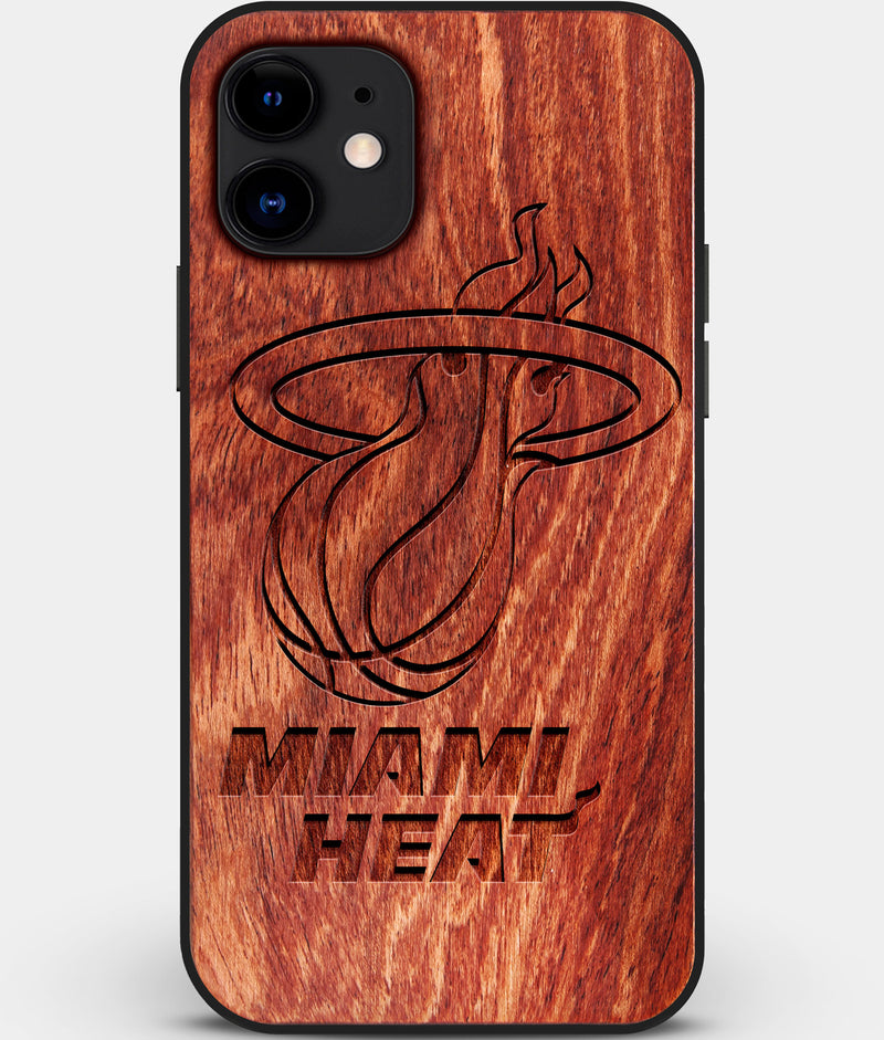 Custom Carved Wood Miami Heat iPhone 12 Case | Personalized Mahogany Wood Miami Heat Cover, Birthday Gift, Gifts For Him, Monogrammed Gift For Fan | by Engraved In Nature