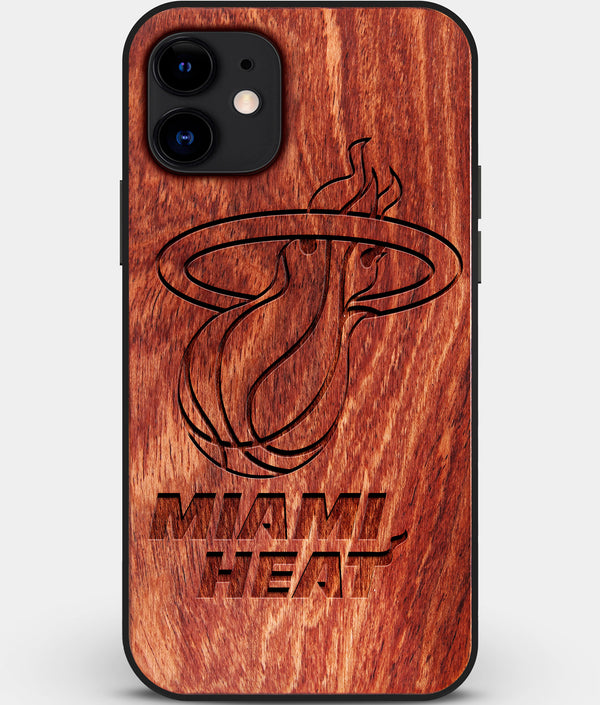 Custom Carved Wood Miami Heat iPhone 12 Mini Case | Personalized Mahogany Wood Miami Heat Cover, Birthday Gift, Gifts For Him, Monogrammed Gift For Fan | by Engraved In Nature