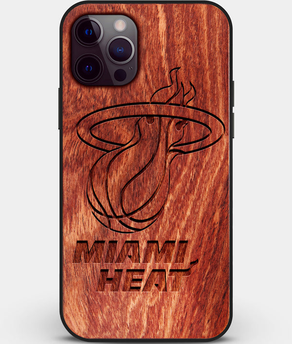 Custom Carved Wood Miami Heat iPhone 12 Pro Case | Personalized Mahogany Wood Miami Heat Cover, Birthday Gift, Gifts For Him, Monogrammed Gift For Fan | by Engraved In Nature