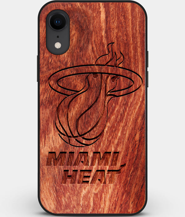 Custom Carved Wood Miami Heat iPhone XR Case | Personalized Mahogany Wood Miami Heat Cover, Birthday Gift, Gifts For Him, Monogrammed Gift For Fan | by Engraved In Nature