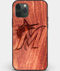 Custom Carved Wood Miami Marlins iPhone 11 Pro Max Case | Personalized Mahogany Wood Miami Marlins Cover, Birthday Gift, Gifts For Him, Monogrammed Gift For Fan | by Engraved In Nature