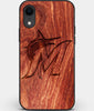 Custom Carved Wood Miami Marlins iPhone XR Case | Personalized Mahogany Wood Miami Marlins Cover, Birthday Gift, Gifts For Him, Monogrammed Gift For Fan | by Engraved In Nature