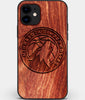 Custom Carved Wood Minnesota Timberwolves iPhone 11 Case | Personalized Mahogany Wood Minnesota Timberwolves Cover, Birthday Gift, Gifts For Him, Monogrammed Gift For Fan | by Engraved In Nature