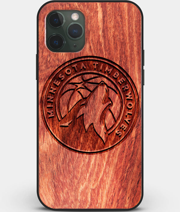Custom Carved Wood Minnesota Timberwolves iPhone 11 Pro Case | Personalized Mahogany Wood Minnesota Timberwolves Cover, Birthday Gift, Gifts For Him, Monogrammed Gift For Fan | by Engraved In Nature
