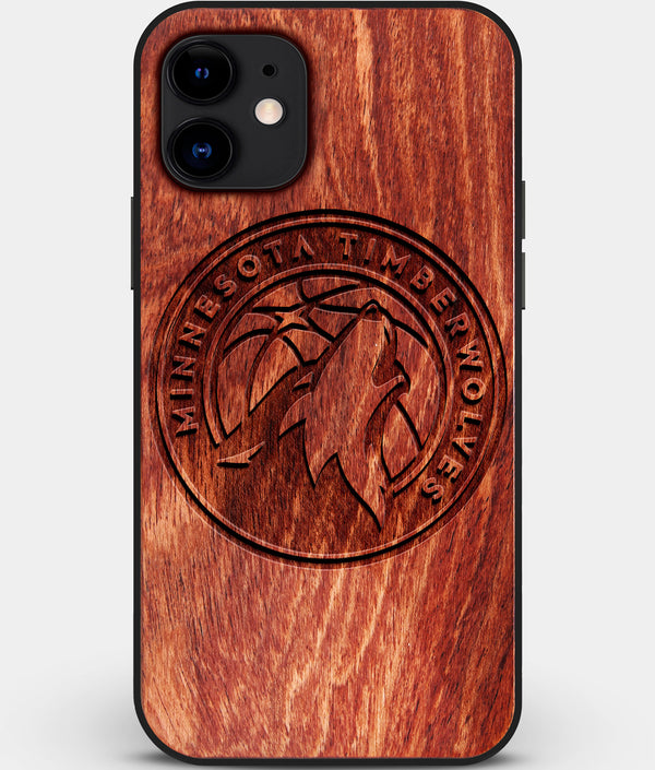Custom Carved Wood Minnesota Timberwolves iPhone 12 Mini Case | Personalized Mahogany Wood Minnesota Timberwolves Cover, Birthday Gift, Gifts For Him, Monogrammed Gift For Fan | by Engraved In Nature