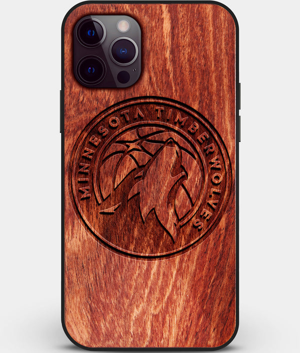 Custom Carved Wood Minnesota Timberwolves iPhone 12 Pro Case | Personalized Mahogany Wood Minnesota Timberwolves Cover, Birthday Gift, Gifts For Him, Monogrammed Gift For Fan | by Engraved In Nature