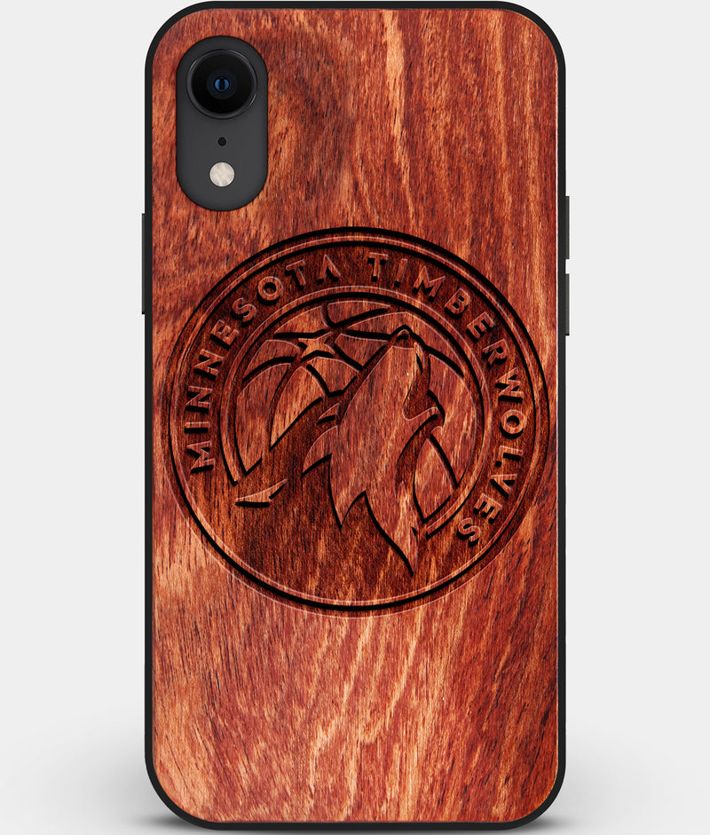 Custom Carved Wood Minnesota Timberwolves iPhone XR Case | Personalized Mahogany Wood Minnesota Timberwolves Cover, Birthday Gift, Gifts For Him, Monogrammed Gift For Fan | by Engraved In Nature