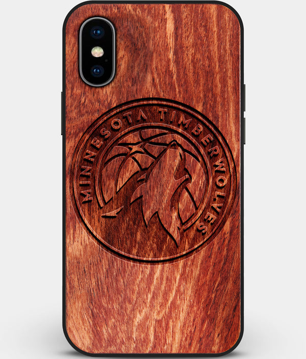 Custom Carved Wood Minnesota Timberwolves iPhone X/XS Case | Personalized Mahogany Wood Minnesota Timberwolves Cover, Birthday Gift, Gifts For Him, Monogrammed Gift For Fan | by Engraved In Nature
