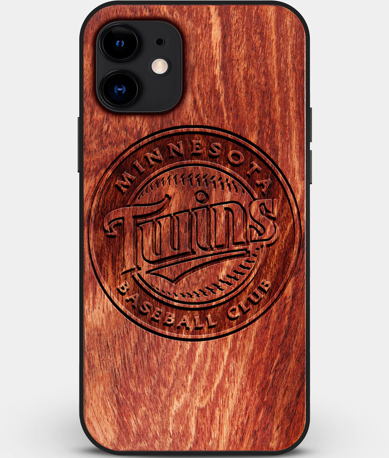 Custom Carved Wood Minnesota Twins iPhone 12 Case | Personalized Mahogany Wood Minnesota Twins Cover, Birthday Gift, Gifts For Him, Monogrammed Gift For Fan | by Engraved In Nature