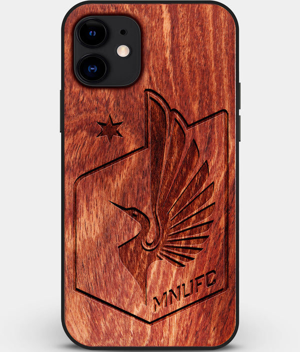 Custom Carved Wood Minnesota United FC iPhone 12 Case | Personalized Mahogany Wood Minnesota United FC Cover, Birthday Gift, Gifts For Him, Monogrammed Gift For Fan | by Engraved In Nature