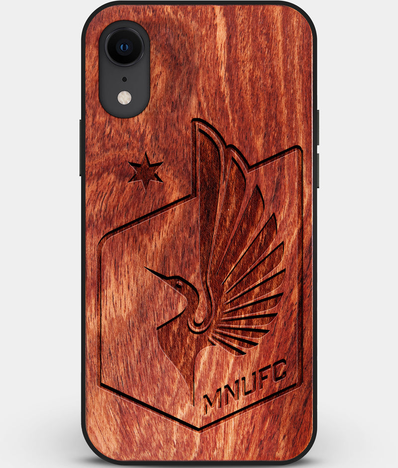 Custom Carved Wood Minnesota United FC iPhone XR Case | Personalized Mahogany Wood Minnesota United FC Cover, Birthday Gift, Gifts For Him, Monogrammed Gift For Fan | by Engraved In Nature