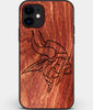 Custom Carved Wood Minnesota Vikings iPhone 11 Case | Personalized Mahogany Wood Minnesota Vikings Cover, Birthday Gift, Gifts For Him, Monogrammed Gift For Fan | by Engraved In Nature