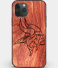 Custom Carved Wood Minnesota Vikings iPhone 11 Pro Case | Personalized Mahogany Wood Minnesota Vikings Cover, Birthday Gift, Gifts For Him, Monogrammed Gift For Fan | by Engraved In Nature
