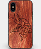 Custom Carved Wood Minnesota Vikings iPhone XS Max Case | Personalized Mahogany Wood Minnesota Vikings Cover, Birthday Gift, Gifts For Him, Monogrammed Gift For Fan | by Engraved In Nature