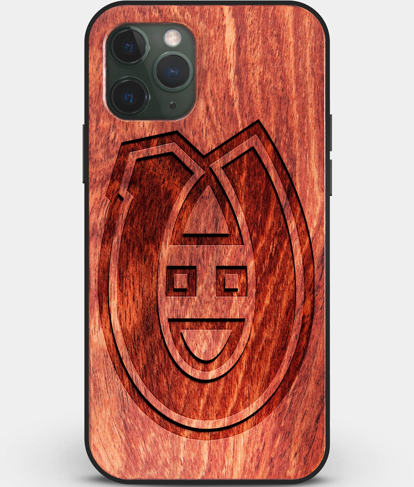 Custom Carved Wood Montreal Canadiens iPhone 11 Pro Case | Personalized Mahogany Wood Montreal Canadiens Cover, Birthday Gift, Gifts For Him, Monogrammed Gift For Fan | by Engraved In Nature