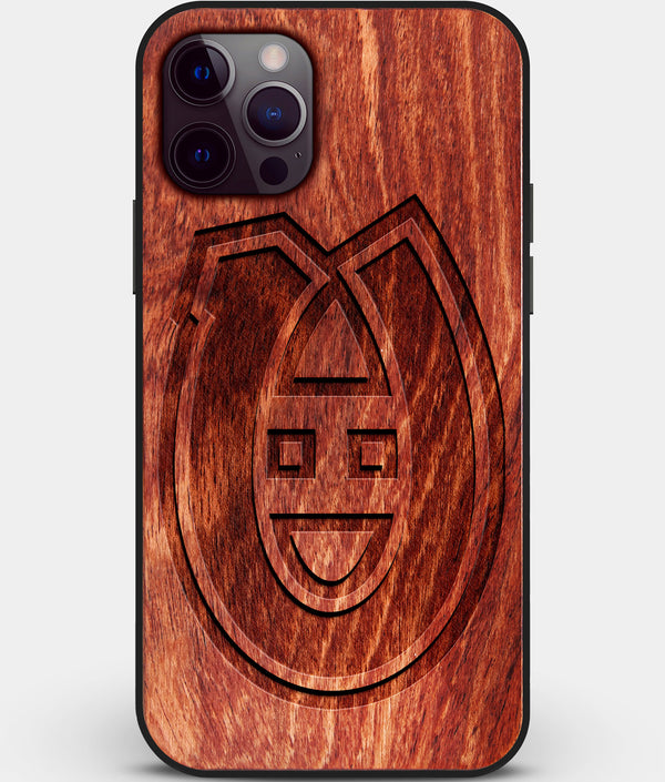Custom Carved Wood Montreal Canadiens iPhone 12 Pro Max Case | Personalized Mahogany Wood Montreal Canadiens Cover, Birthday Gift, Gifts For Him, Monogrammed Gift For Fan | by Engraved In Nature