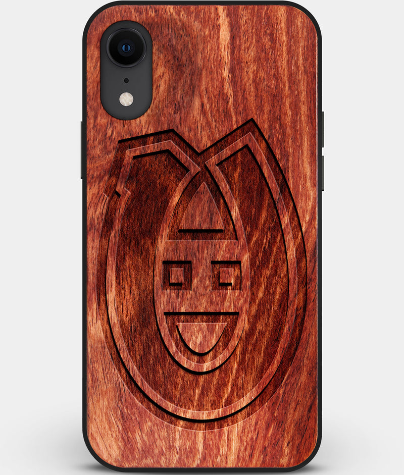 Custom Carved Wood Montreal Canadiens iPhone XR Case | Personalized Mahogany Wood Montreal Canadiens Cover, Birthday Gift, Gifts For Him, Monogrammed Gift For Fan | by Engraved In Nature