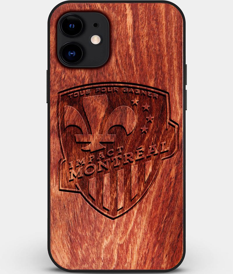 Custom Carved Wood Montreal Impact iPhone 11 Case | Personalized Mahogany Wood Montreal Impact Cover, Birthday Gift, Gifts For Him, Monogrammed Gift For Fan | by Engraved In Nature