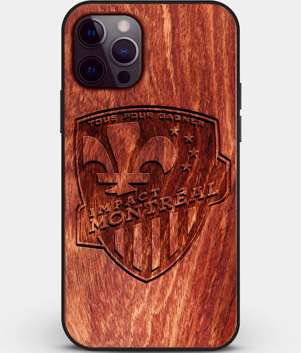 Custom Carved Wood Montreal Impact iPhone 12 Pro Case | Personalized Mahogany Wood Montreal Impact Cover, Birthday Gift, Gifts For Him, Monogrammed Gift For Fan | by Engraved In Nature