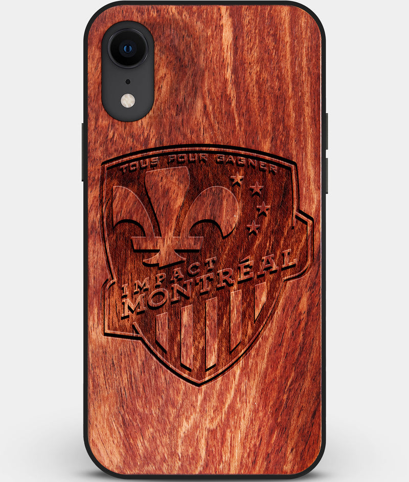 Custom Carved Wood Montreal Impact iPhone XR Case | Personalized Mahogany Wood Montreal Impact Cover, Birthday Gift, Gifts For Him, Monogrammed Gift For Fan | by Engraved In Nature
