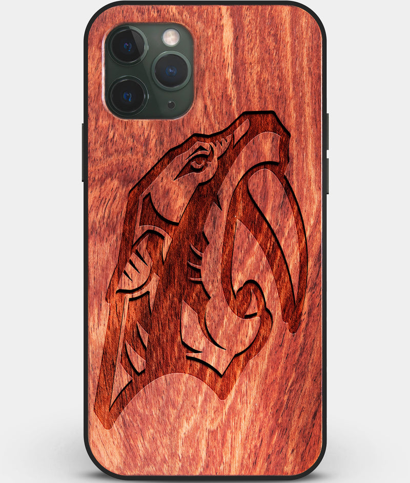Custom Carved Wood Nashville Predators iPhone 11 Pro Max Case | Personalized Mahogany Wood Nashville Predators Cover, Birthday Gift, Gifts For Him, Monogrammed Gift For Fan | by Engraved In Nature