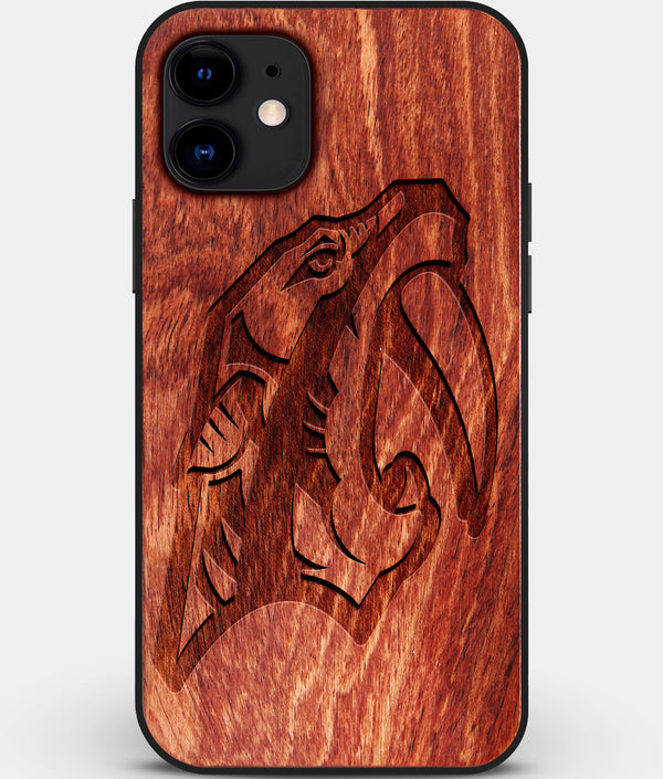 Custom Carved Wood Nashville Predators iPhone 12 Case | Personalized Mahogany Wood Nashville Predators Cover, Birthday Gift, Gifts For Him, Monogrammed Gift For Fan | by Engraved In Nature