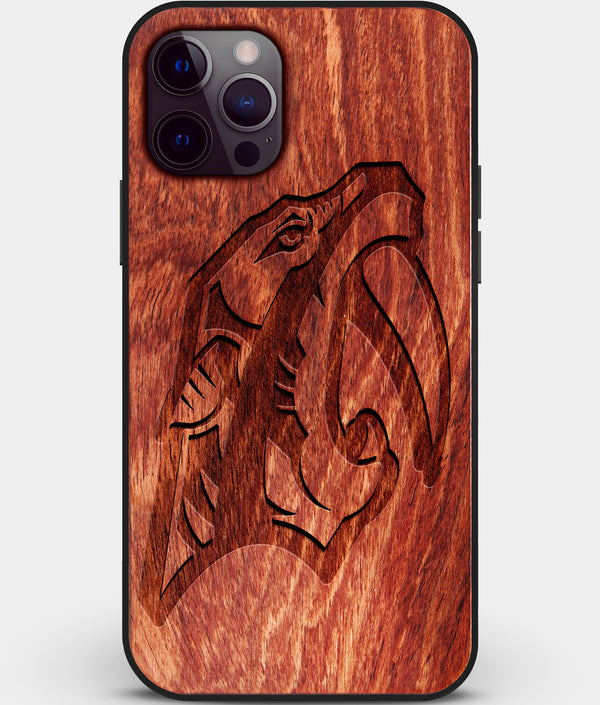 Custom Carved Wood Nashville Predators iPhone 12 Pro Max Case | Personalized Mahogany Wood Nashville Predators Cover, Birthday Gift, Gifts For Him, Monogrammed Gift For Fan | by Engraved In Nature