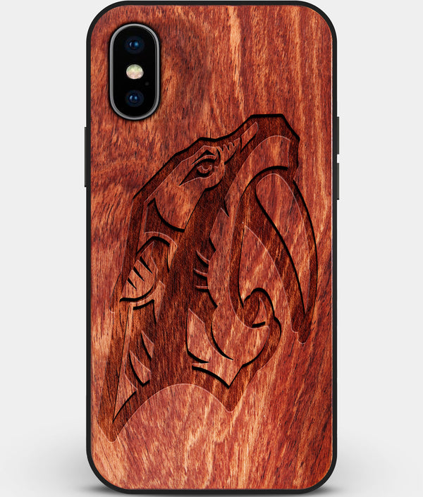 Custom Carved Wood Nashville Predators iPhone X/XS Case | Personalized Mahogany Wood Nashville Predators Cover, Birthday Gift, Gifts For Him, Monogrammed Gift For Fan | by Engraved In Nature