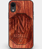 Custom Carved Wood Nashville SC iPhone XR Case | Personalized Mahogany Wood Nashville SC Cover, Birthday Gift, Gifts For Him, Monogrammed Gift For Fan | by Engraved In Nature