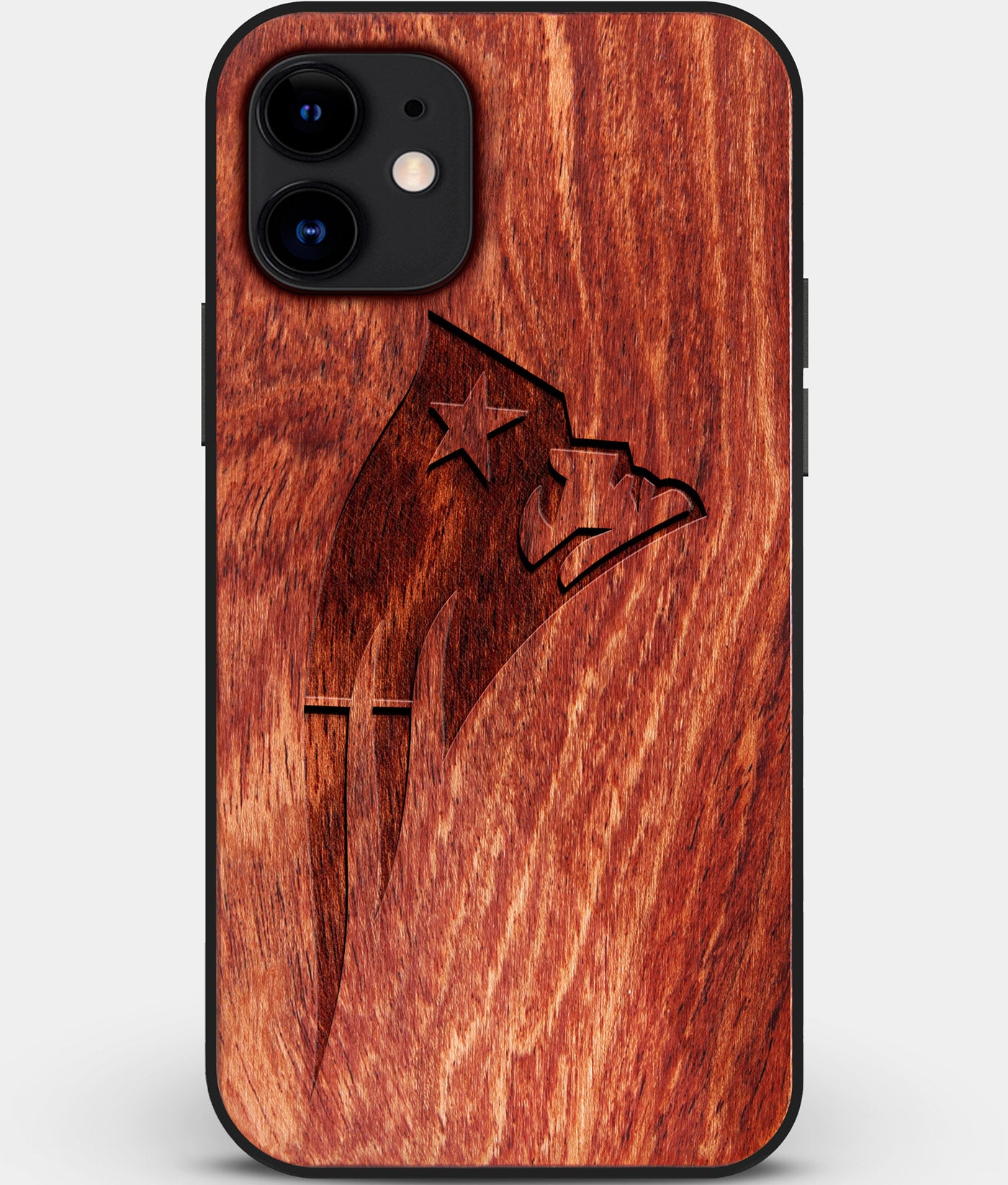 Custom Carved Wood New England Patriots iPhone 11 Case | Personalized Mahogany Wood New England Patriots Cover, Birthday Gift, Gifts For Him, Monogrammed Gift For Fan | by Engraved In Nature