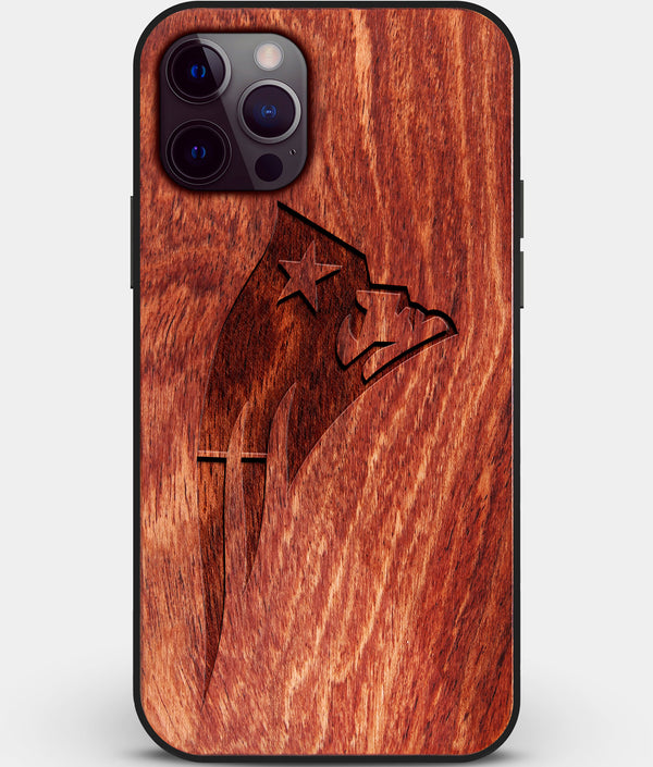Custom Carved Wood New England Patriots iPhone 12 Pro Case | Personalized Mahogany Wood New England Patriots Cover, Birthday Gift, Gifts For Him, Monogrammed Gift For Fan | by Engraved In Nature