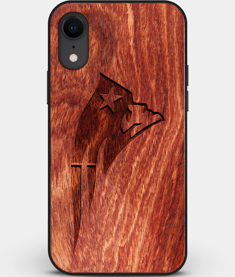 Custom Carved Wood New England Patriots iPhone XR Case | Personalized Mahogany Wood New England Patriots Cover, Birthday Gift, Gifts For Him, Monogrammed Gift For Fan | by Engraved In Nature