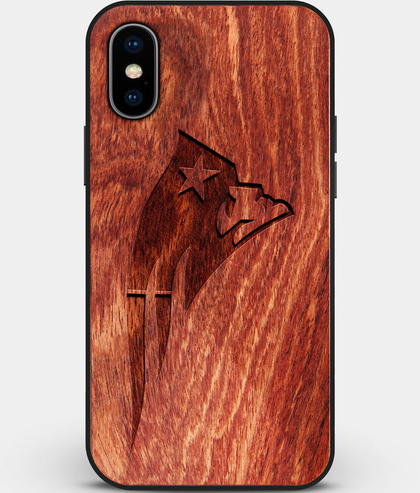 Custom Carved Wood New England Patriots iPhone X/XS Case | Personalized Mahogany Wood New England Patriots Cover, Birthday Gift, Gifts For Him, Monogrammed Gift For Fan | by Engraved In Nature