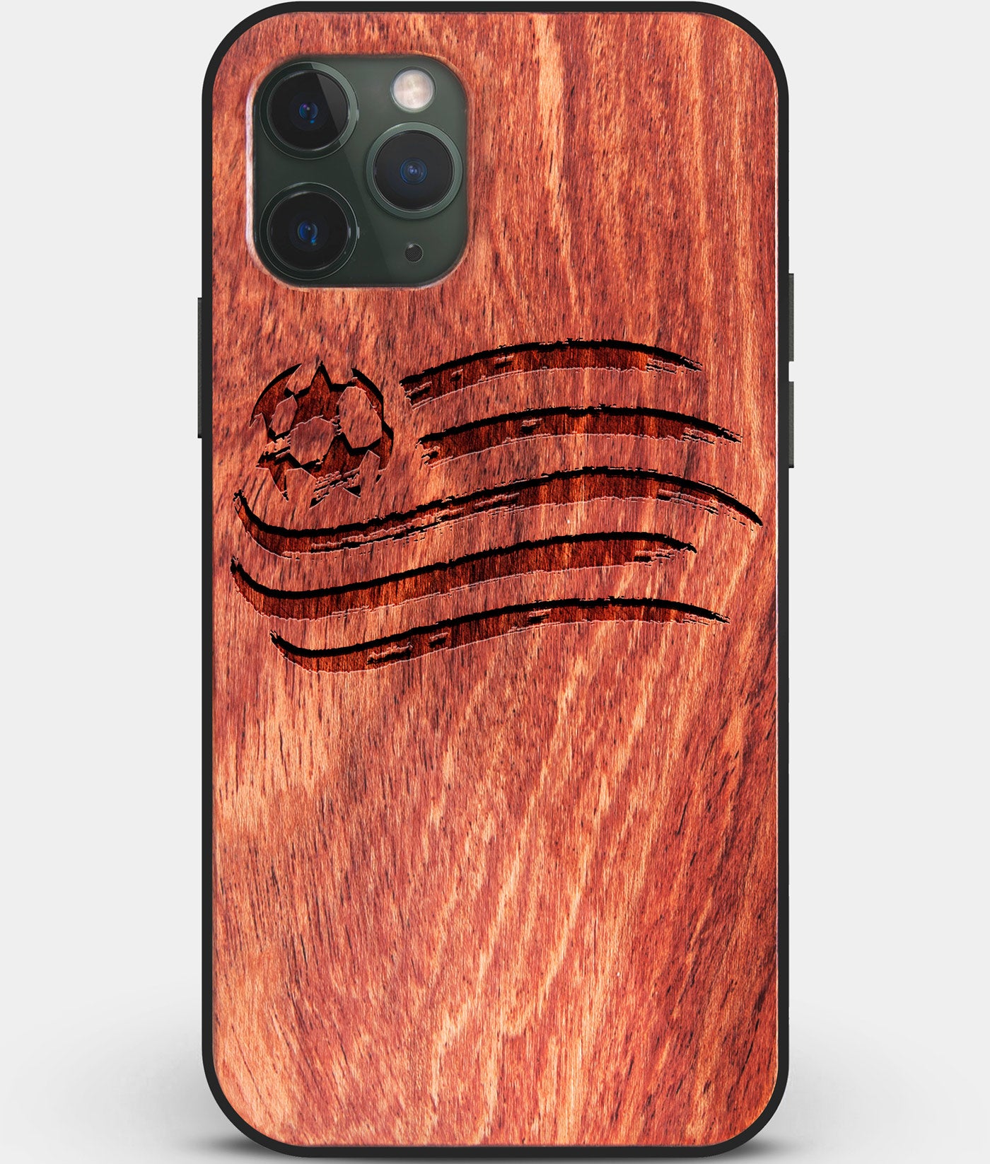 Custom Carved Wood New England Revolution iPhone 11 Pro Case | Personalized Mahogany Wood New England Revolution Cover, Birthday Gift, Gifts For Him, Monogrammed Gift For Fan | by Engraved In Nature