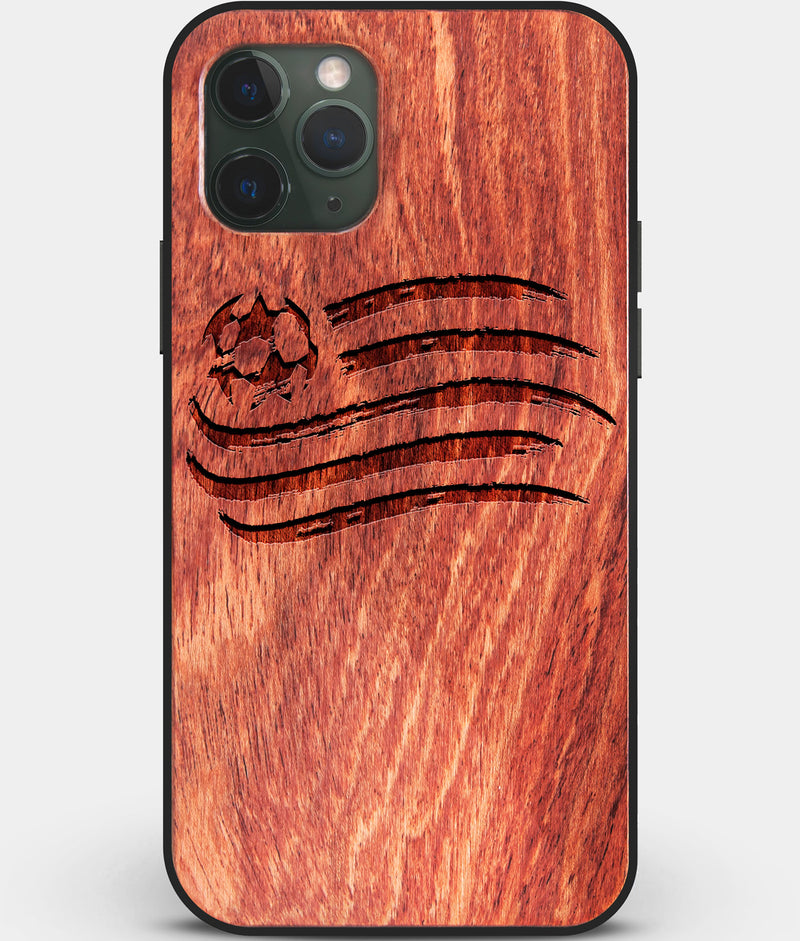 Custom Carved Wood New England Revolution iPhone 11 Pro Case | Personalized Mahogany Wood New England Revolution Cover, Birthday Gift, Gifts For Him, Monogrammed Gift For Fan | by Engraved In Nature