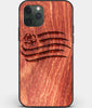 Custom Carved Wood New England Revolution iPhone 11 Pro Case | Personalized Mahogany Wood New England Revolution Cover, Birthday Gift, Gifts For Him, Monogrammed Gift For Fan | by Engraved In Nature