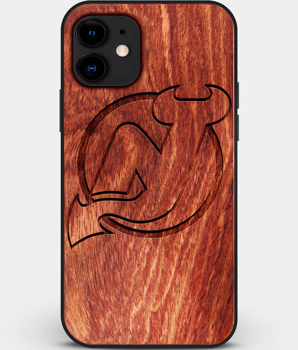 Custom Carved Wood New Jersey Devils iPhone 12 Case | Personalized Mahogany Wood New Jersey Devils Cover, Birthday Gift, Gifts For Him, Monogrammed Gift For Fan | by Engraved In Nature