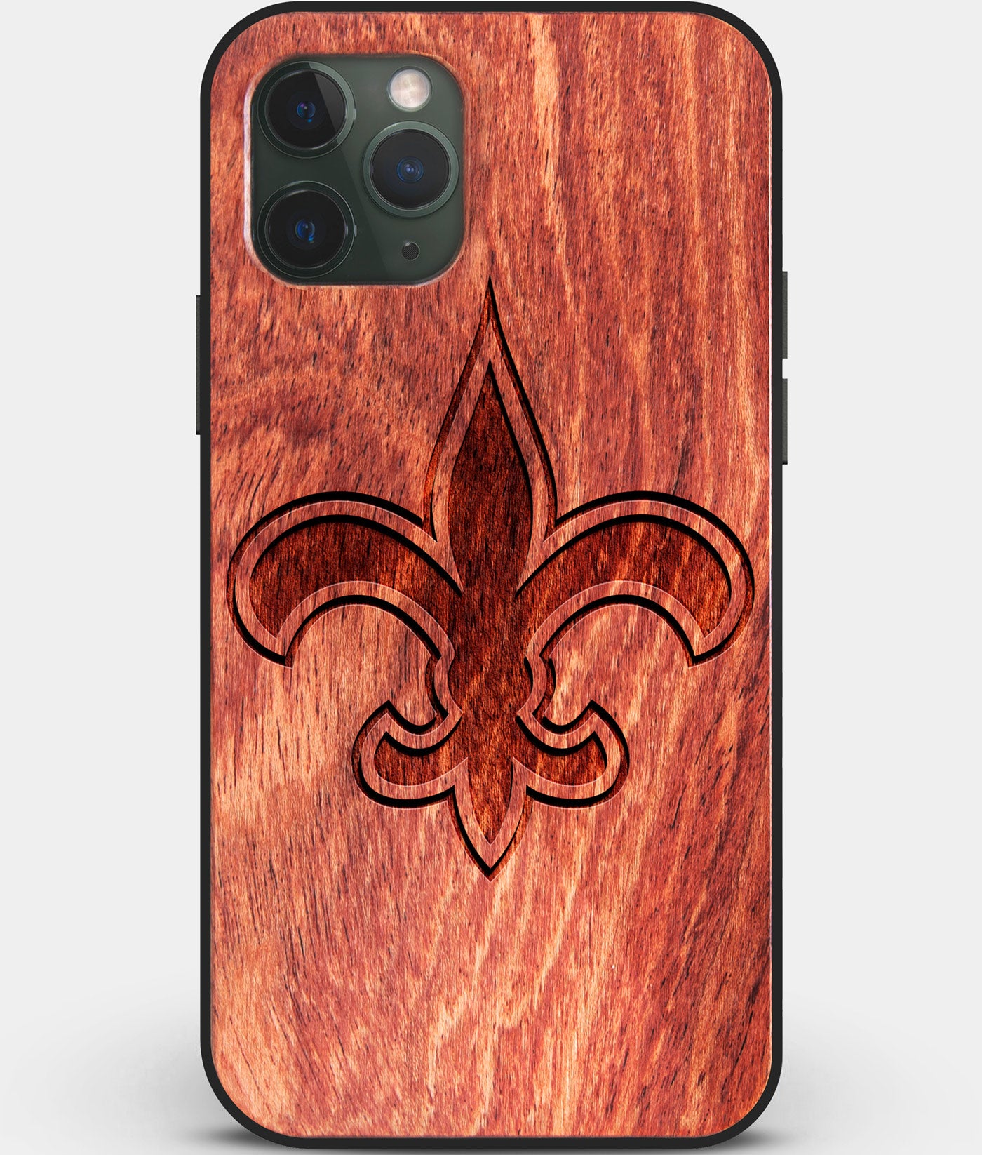 Custom Carved Wood New Orleans Saints iPhone 11 Pro Case | Personalized Mahogany Wood New Orleans Saints Cover, Birthday Gift, Gifts For Him, Monogrammed Gift For Fan | by Engraved In Nature