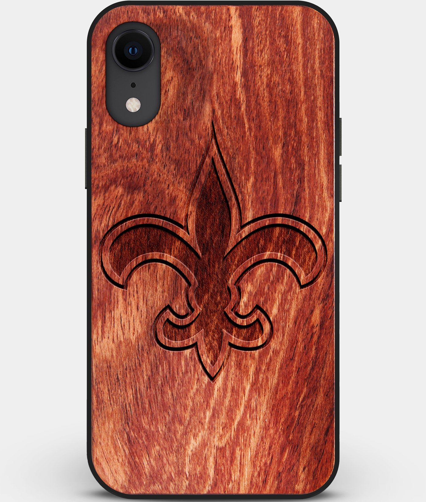 Custom Carved Wood New Orleans Saints iPhone XR Case | Personalized Mahogany Wood New Orleans Saints Cover, Birthday Gift, Gifts For Him, Monogrammed Gift For Fan | by Engraved In Nature