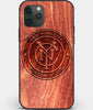 Custom Carved Wood New York City FC iPhone 11 Pro Max Case | Personalized Mahogany Wood New York City FC Cover, Birthday Gift, Gifts For Him, Monogrammed Gift For Fan | by Engraved In Nature
